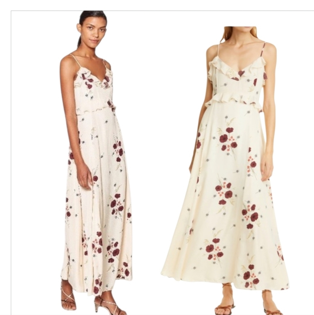 Joie Cassiel Floral Ruffle Maxi Dress Sz  Silk Sz 4 Boho Wedding Guest